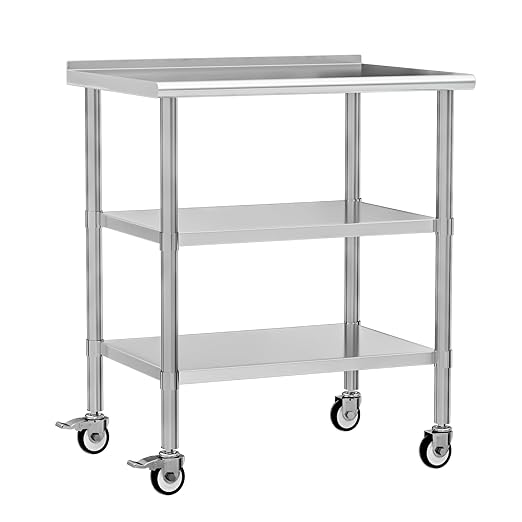 Stainless Steel Work Table with Wheels, 24x36 Inch NSF Food Prep Table with Backsplash & 2 Adjustable Undershelves for Commercial Kitchen, Restaurant, Garage