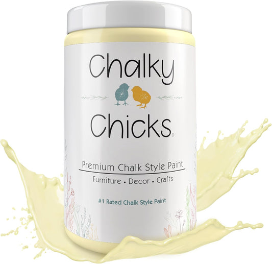 Chalky Chicks All-in-One Chalk Paint for Furniture or Cabinet - 32 Fl Oz - Matte Finish Daisy (Light Yellow) for Metal, Wood Furniture Paint - No Sanding All-in-One for Home Decor & Crafts, USA Made