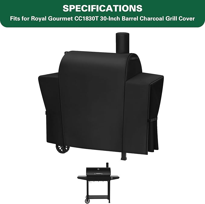 Heavy Duty 600D Grill Cover Fits for Royal Gourmet CC1830T 30-Inch Barrel Charcoal Grill Cover
