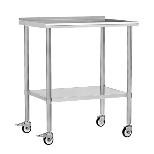 Stainless Steel Work Table with Wheels, 24x36 Inch NSF Food Prep Table with Backsplash & Adjustable Undershelves for Commercial Kitchen, Restaurant, Garage