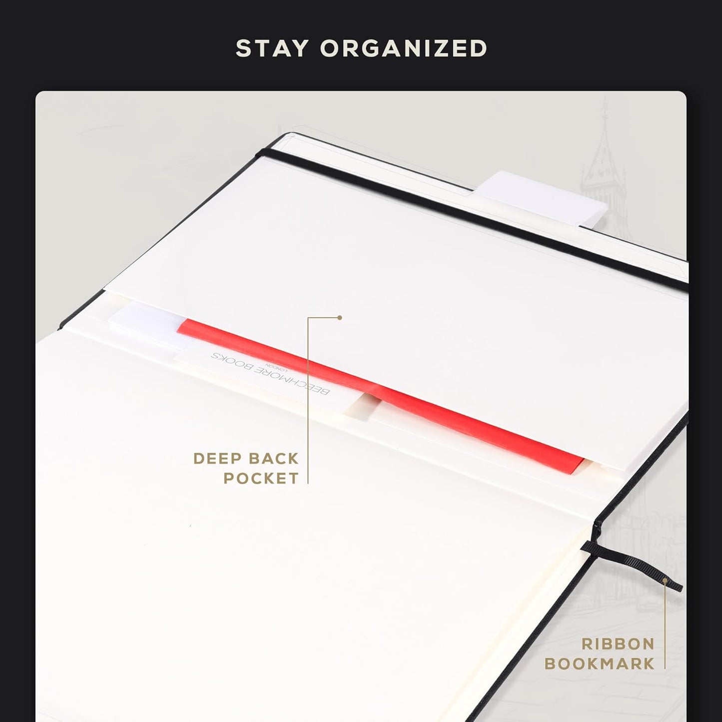 Beechmore Books A3 Sketchbook – 11.7x16.5 Premium Vegan Leather Bound Extra Large Sketch Book Hardcover, 160gsm 160 Perforated Ivory Pages, Blank Sketch Pad, Gift Boxed, Back Pocket, Ribbon Bookmark