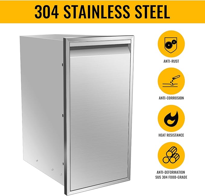 Outdoor Kitchen Drawers, Box Frame Style Flush Mount BBQ Drawer w/Stainless Steel Handle, BBQ Island Drawers For Patio Grill Station,Trash Drawer