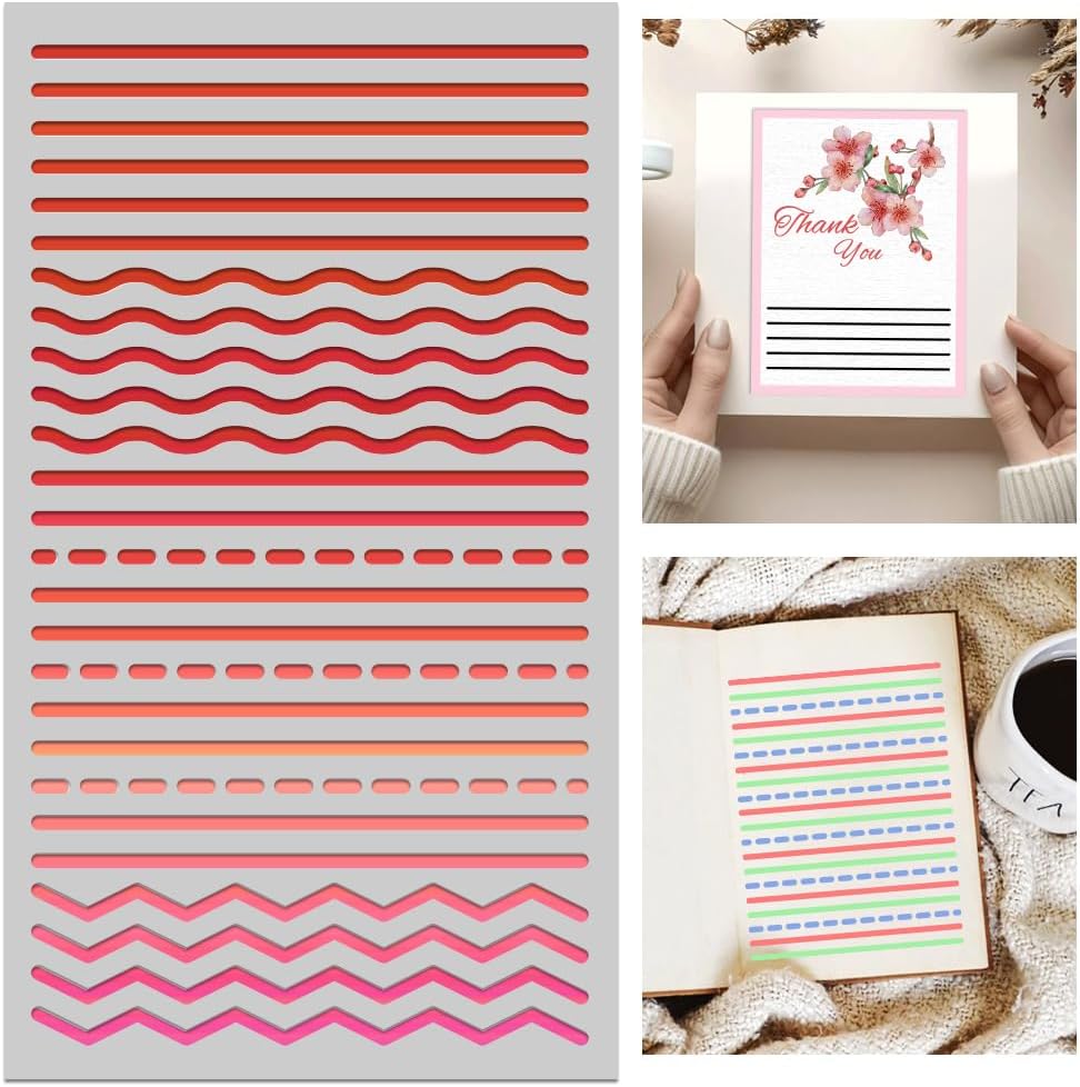 Metal Stencil for Painting - Straight, Wavy, Broken & Dotted Lines - DIY Crafts, Wood, Wall, Scrapbooking, Cookie & Furniture Decor - 4''*7''