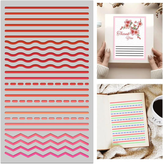 Metal Stencil for Painting - Straight, Wavy, Broken & Dotted Lines - DIY Crafts, Wood, Wall, Scrapbooking, Cookie & Furniture Decor - 4''*7''