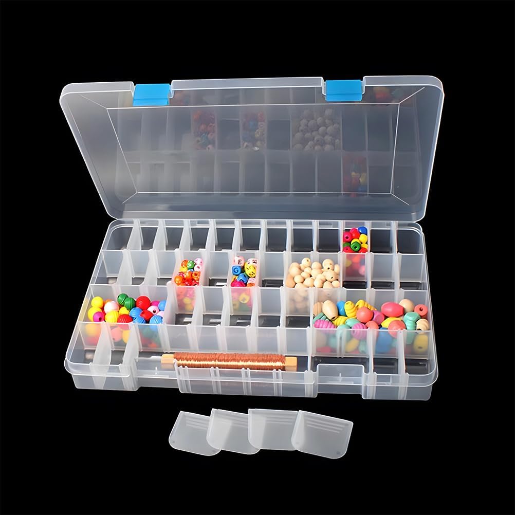 24 Grids Clear Plastic Organizer Box with Adjustable Dividers, Large Bead Storage Box, Craft Storage Container for Art DIY, Crafts Jewelry, Rock Collection, Fishing Tackles, 1 Pack