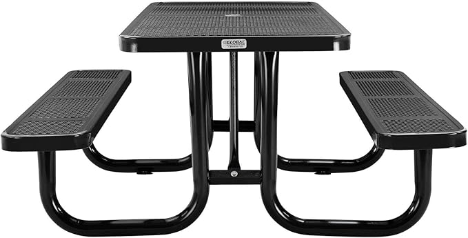 Global Industrial 72" Rectangular Perforated Metal Outdoor Picnic Table, Black