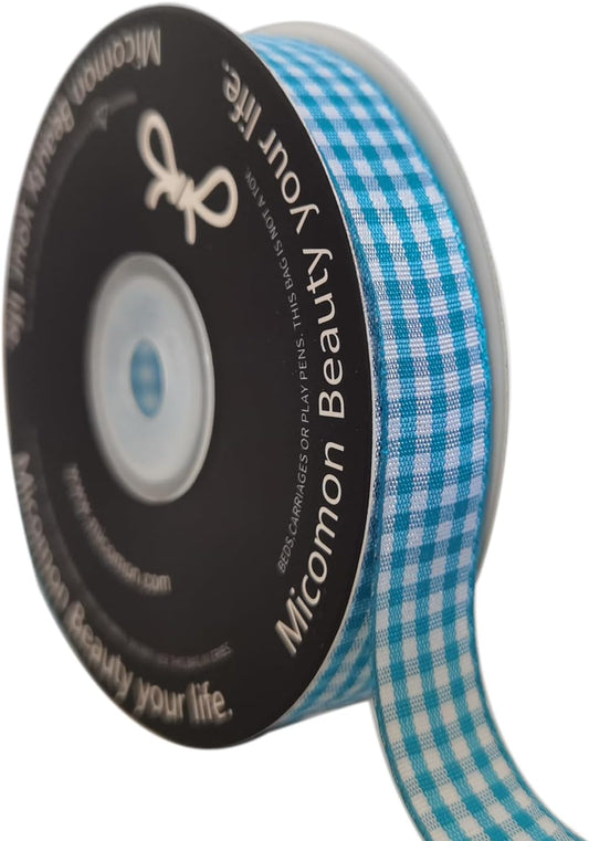 Vivid Blue and White Woven Edge Plaid Ribbon 100% Polyester Gingham Ribbon 25 Yards Each Roll (5/8",Vivid Blue)
