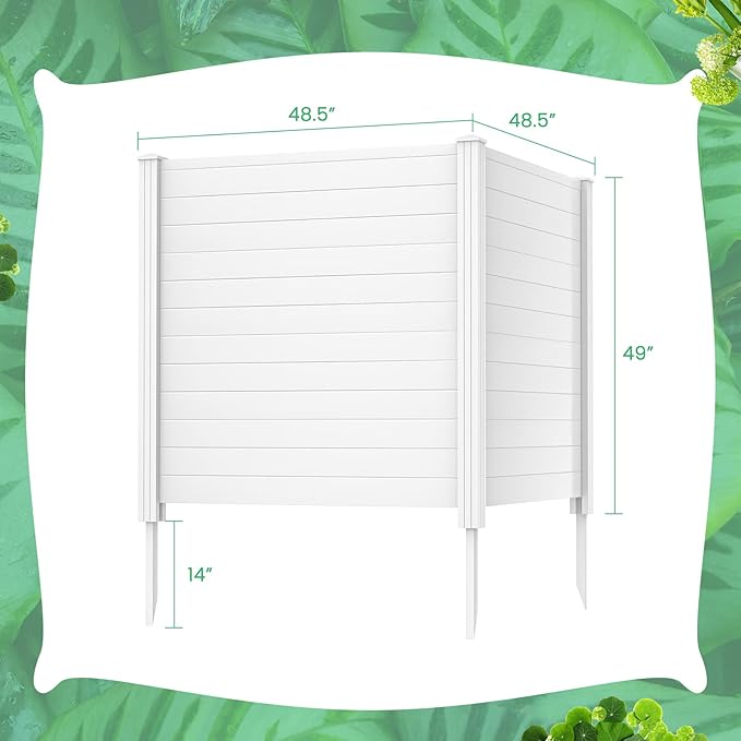 Giantex Outdoor Privacy Screen 4 Panels, 48''W x 48''H Decorative Air Conditioner Fence Trash Can Enclosure with 3 Stakes, Easy Assembly, PVC Vinyl Picket Fences for Garden Patio Lawn, White