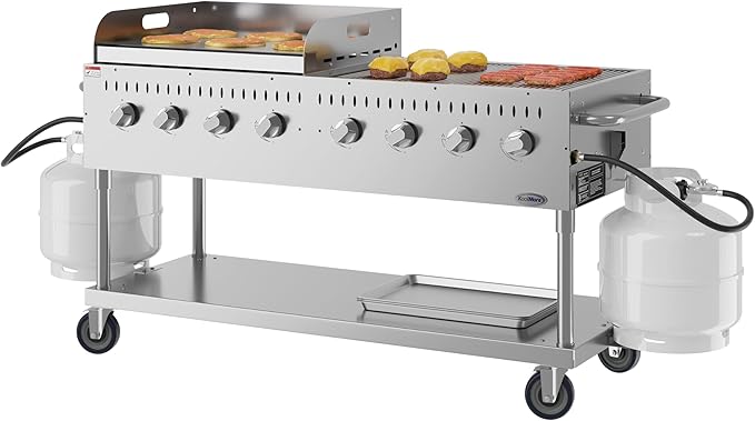 60 in. 8-Burner Commercial Outdoor Propane Gas Grill with 30 in. Griddle in Stainless-Steel, ETL Listed (CGKIT6-G30)