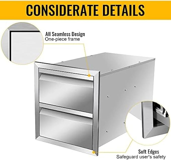 Outdoor Kitchen Drawers, Flush Mount Triple Access BBQ Drawers With Stainless Steel Handle, BBQ Island For BBQ Island Patio Grill Station,Double Drawers