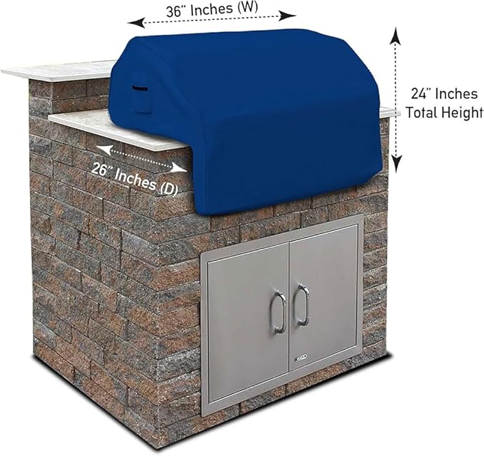 Covers & all Built-in Outdoor Grill Cover, Durable Heavy Duty 18 Oz Waterproof Cover Tuff Material with Air Pocket & Elastic for Snug Fit (36" W x 26" D x 24" H inches, Blue)