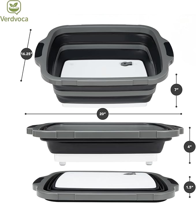 2 Pcs 16L Black Collapsible BBQ Prep Tub