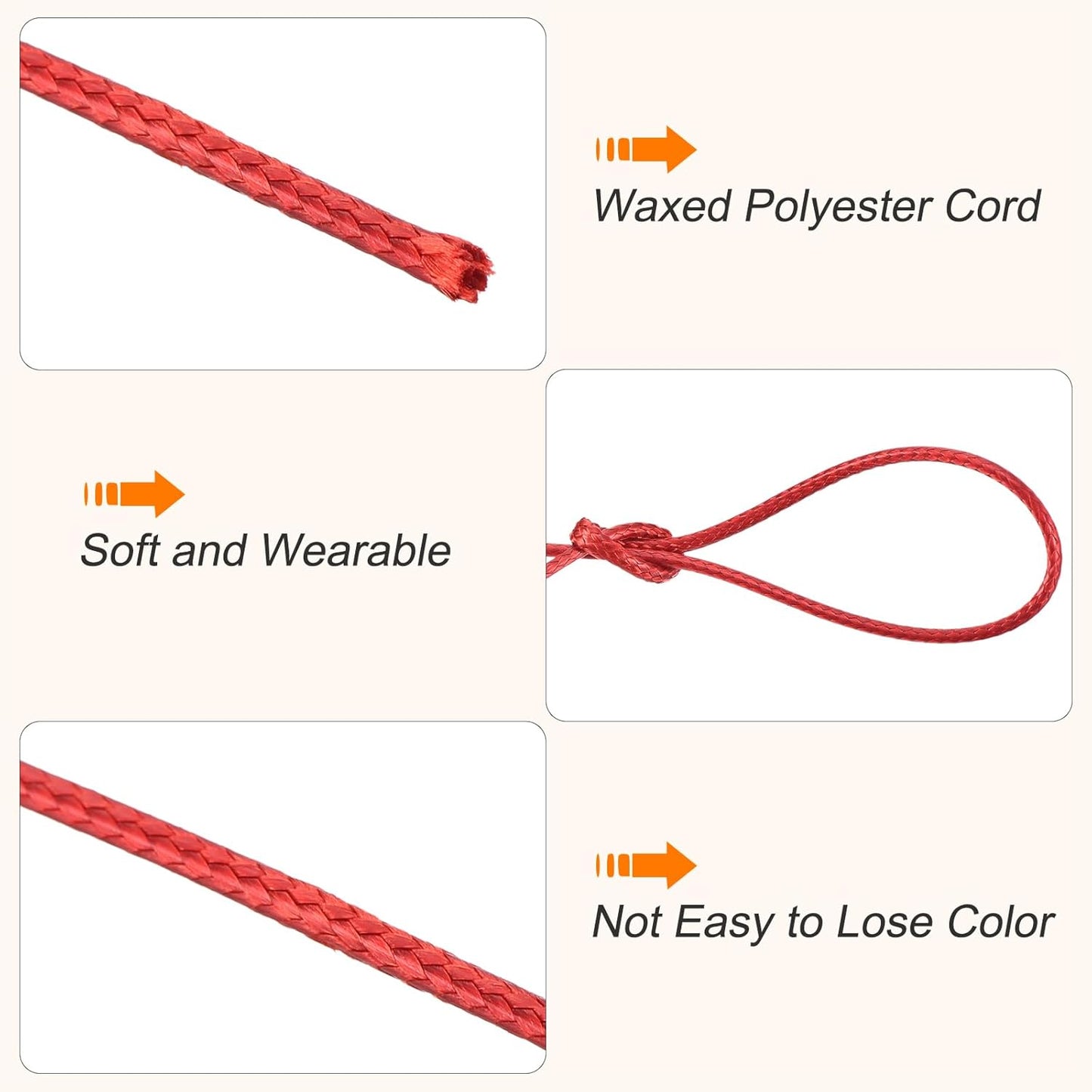 MECCANIXITY Waxed Cord 1.5mm Waxed Polyester Cord 175 Yard Wax String for Bracelet Making,Necklaces, Beading,Jewelry Making and DIY Crafts(Red)