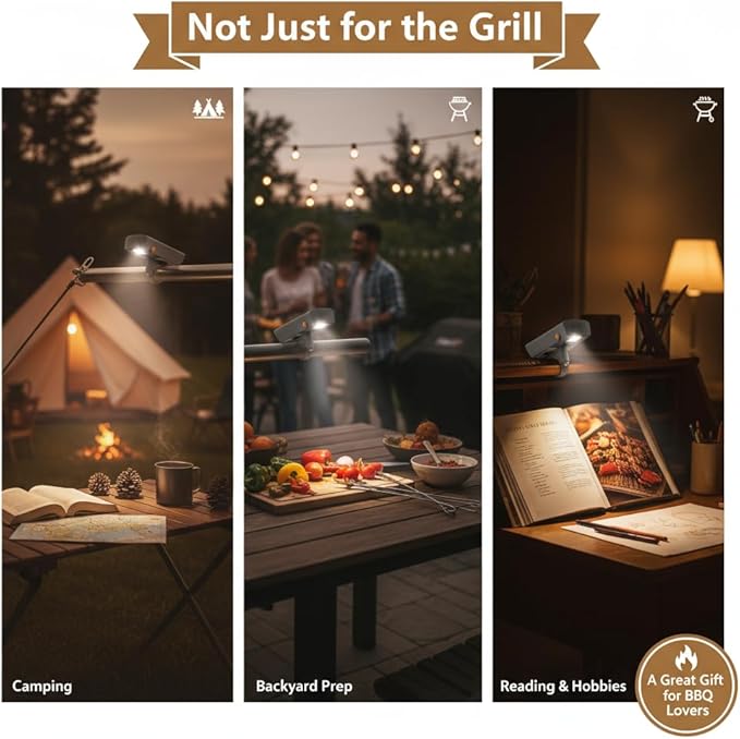 Yukon Glory Bright LED Grill Handle Light, Rechargeable, Water + Heat Resistant, Fits Most Outdoor Grills, Patent Pending Rechargeable LED Light