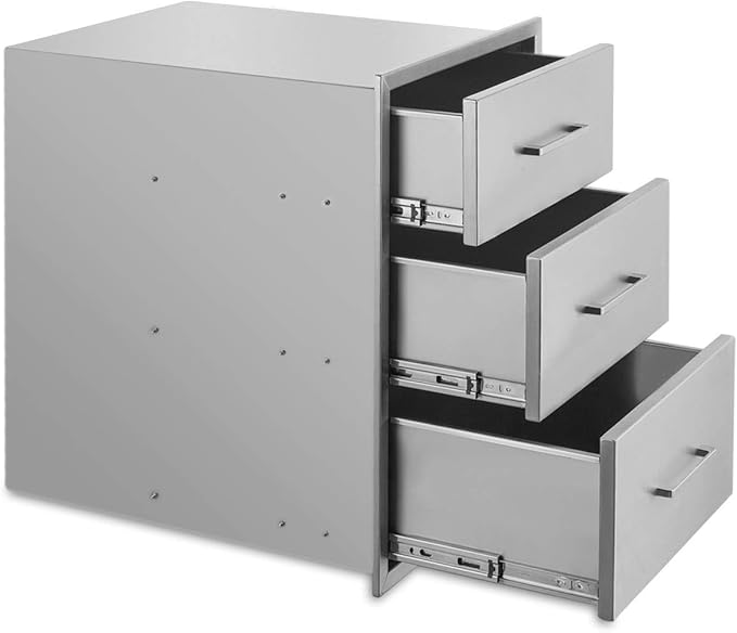 20" W x 27" H x 23" D Stainless Steel Outdoor Kitchen Drawers BBQ Drawers Triple Access Drawers Flush Mount for Outdoor Kitchens Or BBQ Island