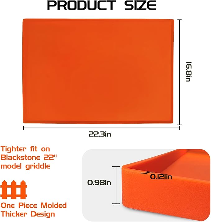 Silicone Griddle Mat Cover for Blackstone 22 Inch Griddle, Heavy Duty Food Grade Silicone, All Season Protective Cover (Orange)