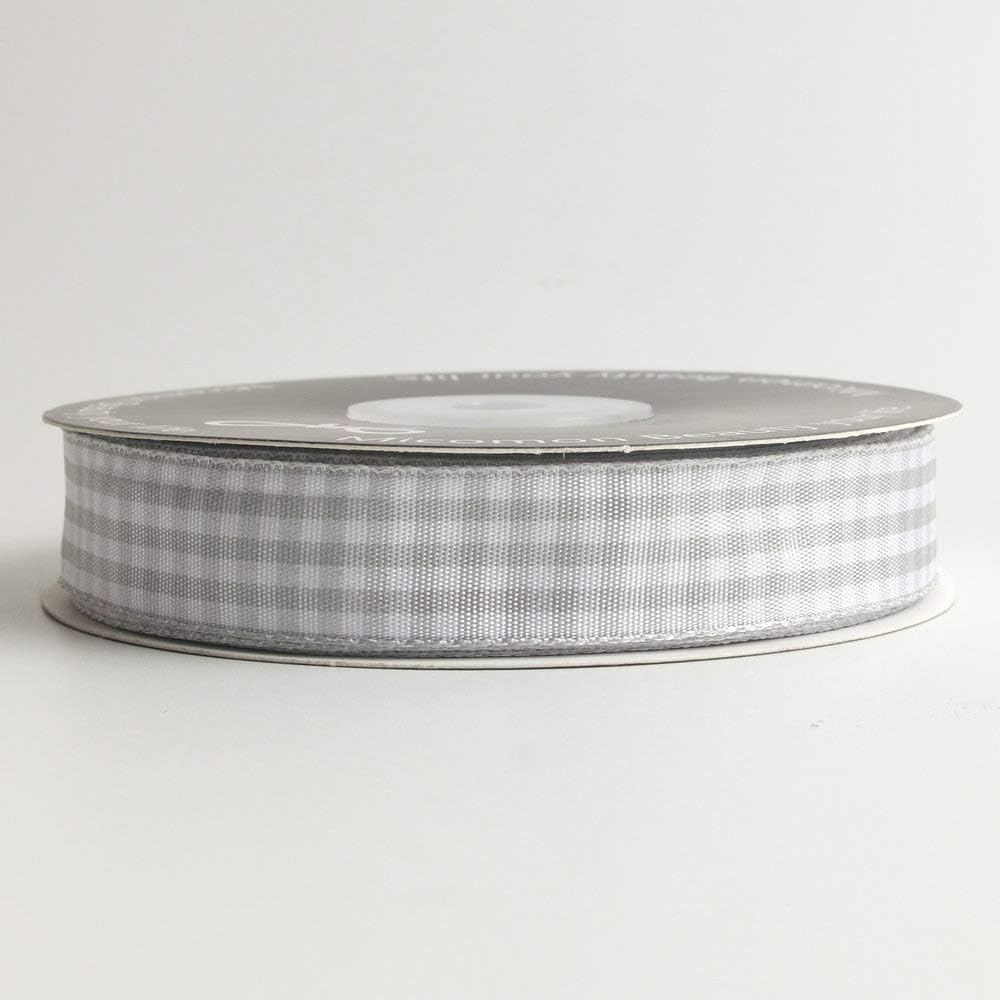 Gingham Ribbon - Gray and White, 25 Yards Each Roll, 100% Polyester (5/8")