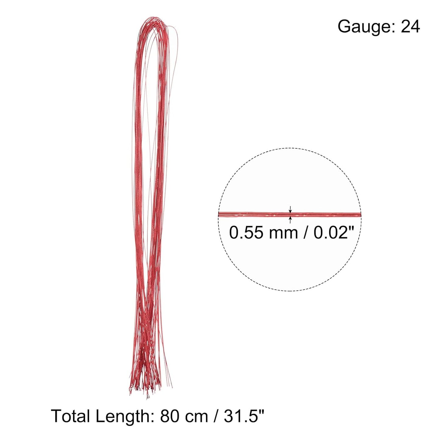 PATIKIL 32 Inch 24 Gauge Floral Stem Wire, 3 Pack/120 Pieces Bouquet Stem Paper Wrapped for DIY Crafts Flower Arrangements, Red