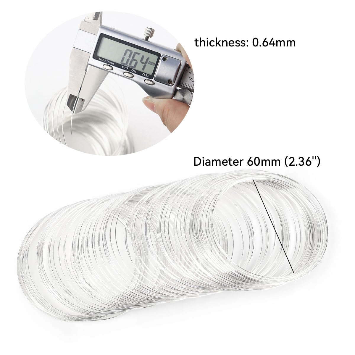 200 Loops Memory Steel Wire for Jewelry Making Supplies, 0.6mm Bangle Bracelet Wire Memory Beading Wire for Art Creation Necklace DIY Crafts Making (Silver)