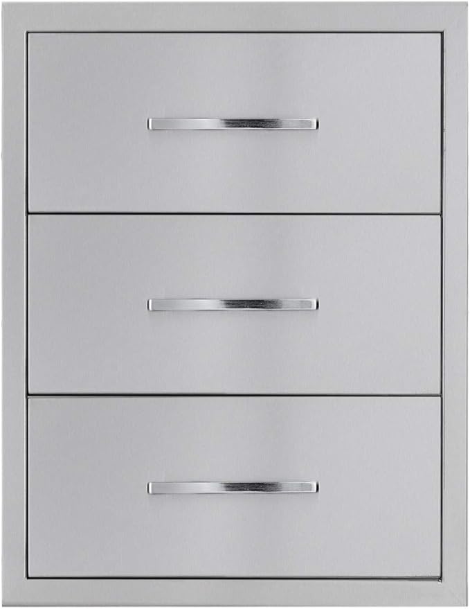 18" W x 24" H x 23" D Stainless Steel Outdoor Kitchen Drawers BBQ Drawer Triple Access Drawers Flush Mount for Outdoor Kitchens Or BBQ Island