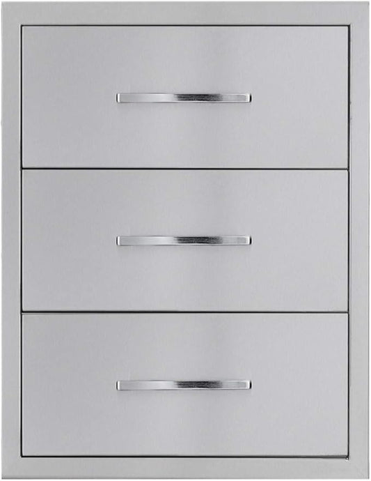 18" W x 24" H x 23" D Stainless Steel Outdoor Kitchen Drawers BBQ Drawer Triple Access Drawers Flush Mount for Outdoor Kitchens Or BBQ Island