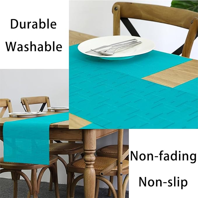 PIGCHCY Placemats Set of 12 Washable Durable Place Mats Vinyl Heat Resistant Non-Slip Table Mats Indoor Outdoor (Turquoise)