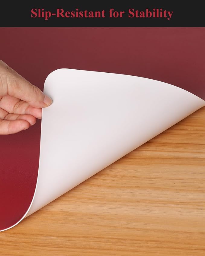 Wine Red Plastic Table Cover Protector, 24" x 48" Waterproof Easy Flat PVC Desk Pad Mat, 1.5mm Thick Rectangle Vinyl Table Top Protector for Dining Room Table, Office, Dresser