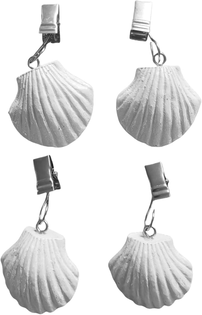 TwoFish Home Set of 4 White-Shell Resin Tablecloth Weights Clips White-Shell Handicraft Tablecloth Clamps Pack of 4