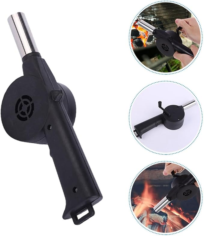Manual Bbq Air Blower Hand Crank Fan Portable Campfire Bellows for Outdoor Grilling and Camping Fire Pits Black Metal Handheld Grill Accessory