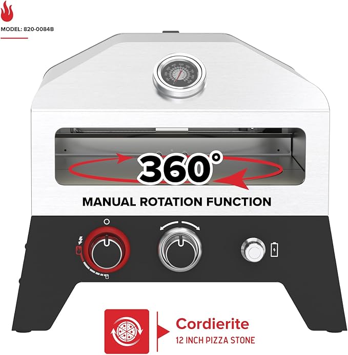 Nexgrill 12 in. Outdoor Gas Pizza Oven Portable Propane Pizza Grilling Stove, Easy Rotation System, Outdoor Kitchen, 15000BTUs, 182 sq. in. cooking space, Rear Access Smoker Box, Portable, 820-0084B