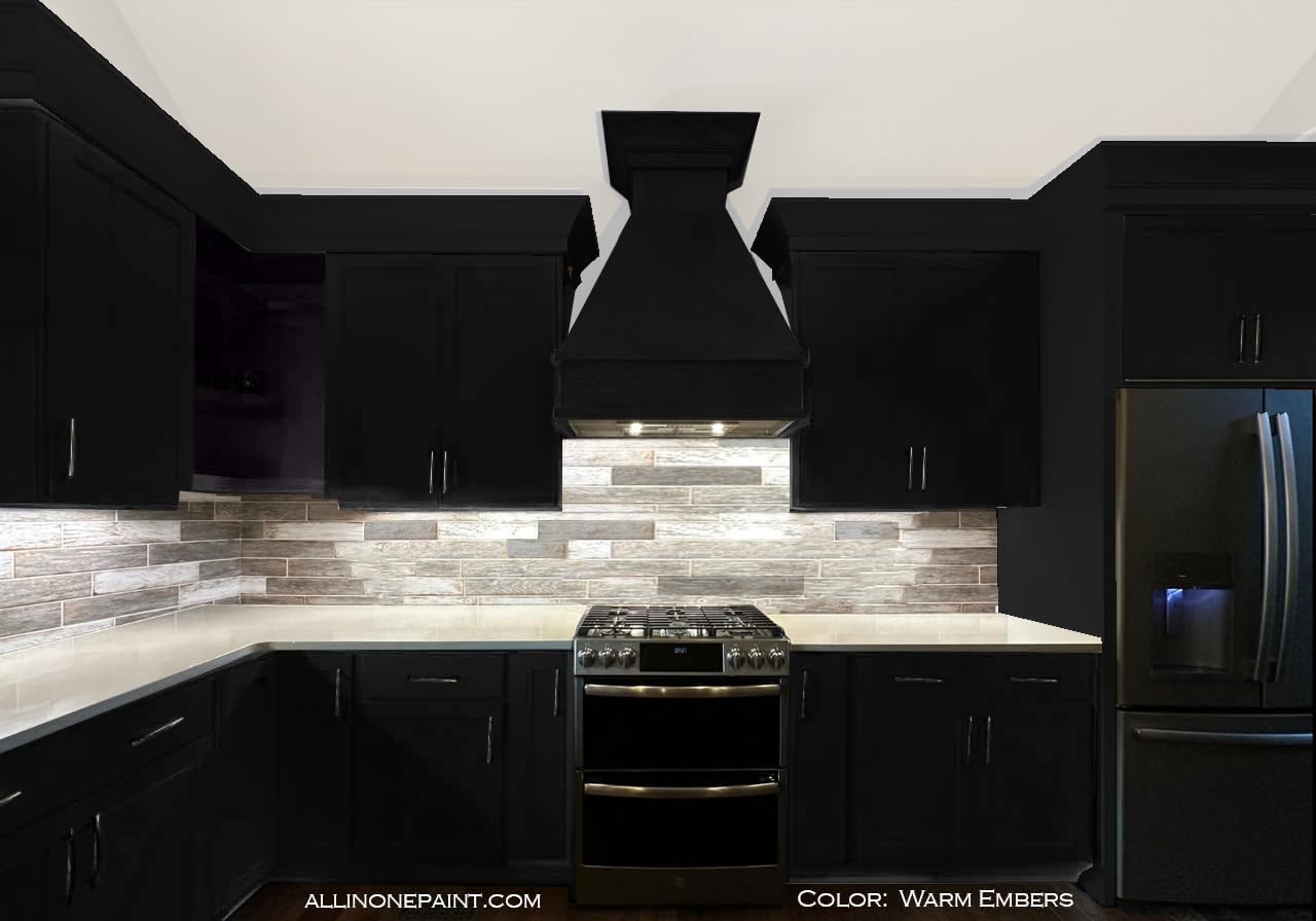 ALL-IN-ONE Paint, Durable cabinet and furniture paint. Built in primer and top coat, no sanding needed. Includes our 30 featured color card - Warm Embers (warm black), 8oz Sample