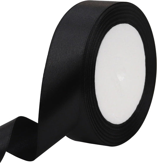 Black Solid Satin Ribbon 1 Inch 25 Yards Solid Polyester Fabric Ribbon for Gift Wrapping Wedding Christmas Baby Shower Birthday Party Decoration Handmade Immortal Flower Craft