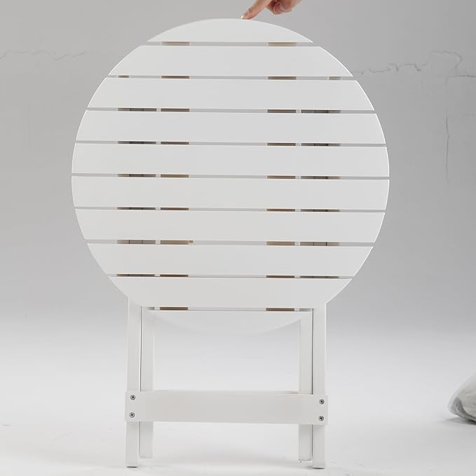 Small Round Folding Side Table Set of 2, Patio Foldable Wooden Outdoor End Tables for Indoor Porch Camping Living Room Bedside Couch, as Coffee Table or Plant Stand, White