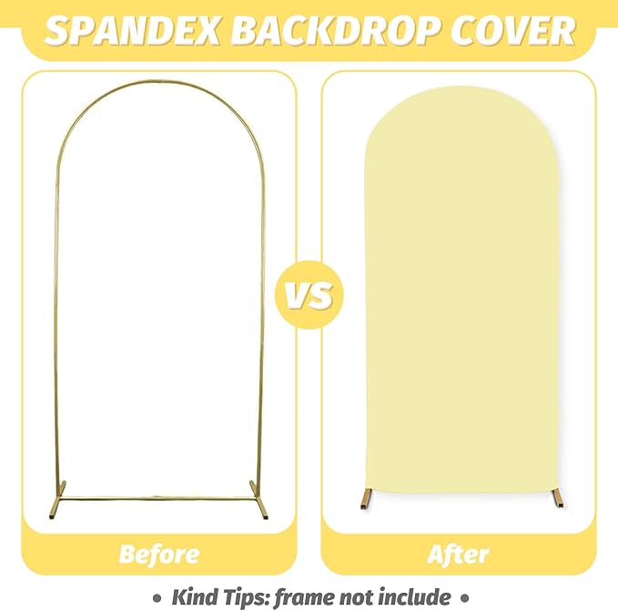 MODFUNS Light Yellow Arch Cover Set of 3 Spandex Arch Stand Cover 4ft 5ft 6ft Fitted Round Top Chiara Arch Covers Stretchy Arch Covers Fabric for Birthday Party Ceremony Decoration