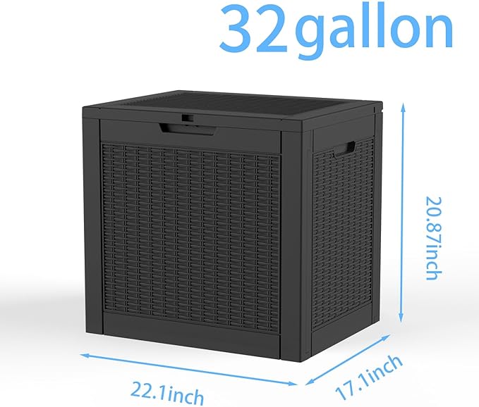 EasyUp 32 Gallon Outdoor Storage Box Waterproof,Storage Box Indoor and Outdoor Use,Resin Deck Boxes for Patio Furniture Cushions Garden Tools,UV Resistant（Black）