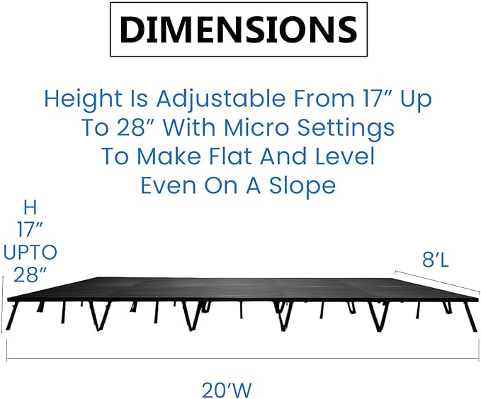 8'x20' MYSTAGE 10 Stage Platform - Portable, Folding Lightweight Aluminum Performance Deck with Adjustable Height 17"-28" - US Patented Design