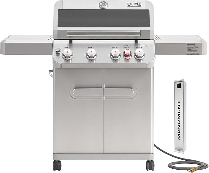 Monument Grills 4+1 Burner Natural Gas Grill with Hose, 50,000 BTU Stainless Steel Outdoor Patio Barbecue Grill with Smoker Box, Fast Heating, Knob Control, M415BZNG