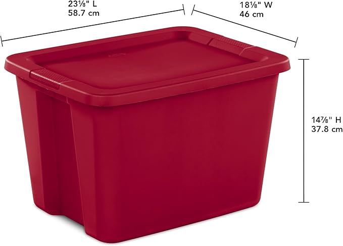 6-Pack 18 Gallon Red Plastic Storage Bins with Lids, Stackable Storage Totes with Secure Snap-On Lid & Textured Handles for Home Organization, Garage, Closet, Basement