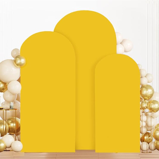MODFUNS Set of 3 Wedding Arch Cover Gold Spandex Arch Backdrop Cover 5&6&7ft Fitted Round Top Arch Cover Stretchy Backdrop Chiara Arched Frame Cover 2-Sided Arch Covers for Holiday Wedding Banquet