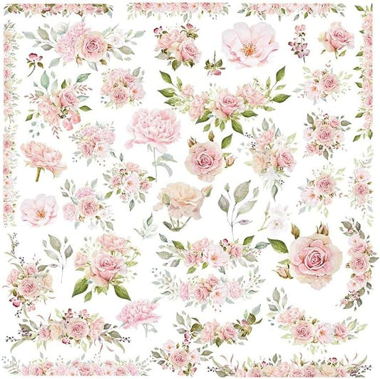 Vintage Vellum Stickers Floral Plants Elements Scrapbooking Supplies Flowers Botanic Natural Translucent Paper Self-Adhesive Junk-Journal Items (Rose)