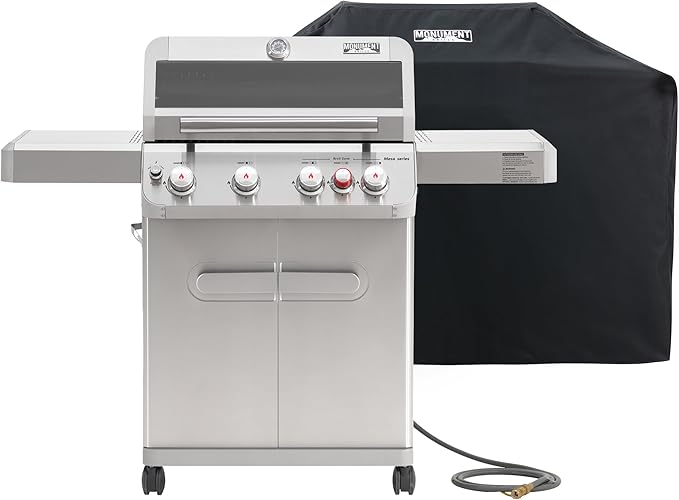 Monument Grills 4+1 Burner Natural Gas Grill with Hose, 50,000 BTU Stainless Steel Outdoor Patio Barbecue Grill with Cover, Fast Heating, Knob Control, and Easy Cleanup, M415BZNG