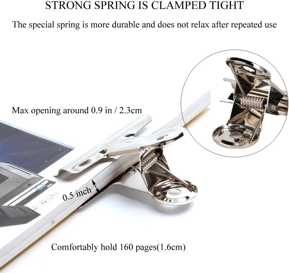 Coideal Silver Metal Hinge Clips - 20 Pack 2 Inch Large Bull Binder Paper Clips Clamp for Office Pictures Photos, Kitchen Food Bags (50mm)