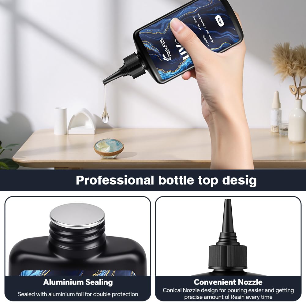 300g UV Resin,Crystal Clear,Hard UV Curing epoxy Resin, Upgraded Formula,odorless,Solar Activated Glue kit,Clear,UV Fast Curing,for Craft Decoration (100 g*3)