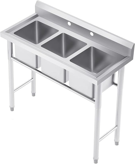WILPREP NSF Stainless Steel 3 Compartment Commercial Sink 11x10x10 Inch Basins, Kitche Station Utility Sink for Restaurant Bar Home Laundry Room Garage