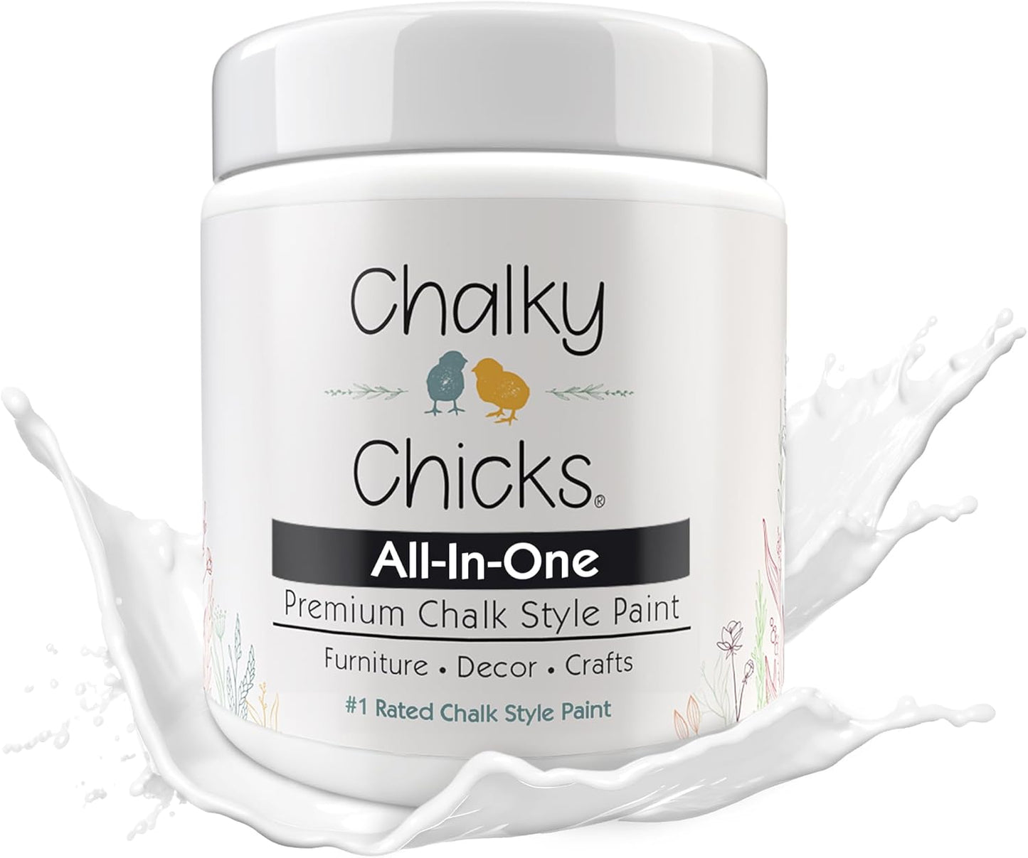 Chalky Chicks All-in-One Chalk Paint for Furniture or Cabinet -4Fl Oz- Matte Finish Powdered Snow (Pure White) for Metal, Wood Furniture Paint - No Sanding All-in-One for Home Decor & Crafts, USA Made