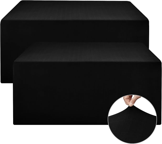 Nasitos Black Fitted Table Covers for 5 Foot Tables - 60 x 30 Inch - 2 Pack Stretch Spandex Rectangle Table Clothes, Fabric Tablecloths for Parties, Trade Show, Craft Show, Birthday