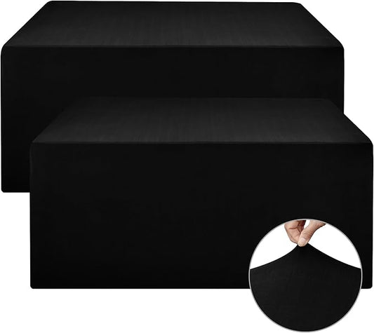 Nasitos Spandex Fitted Table Covers for 8 Foot Tables - 96 x 30 Inch - 2 Pack Black Stretch Table Clothes, Rectangle Fabric Tablecloths for Parties, Trade Show, Craft Show, Birthday