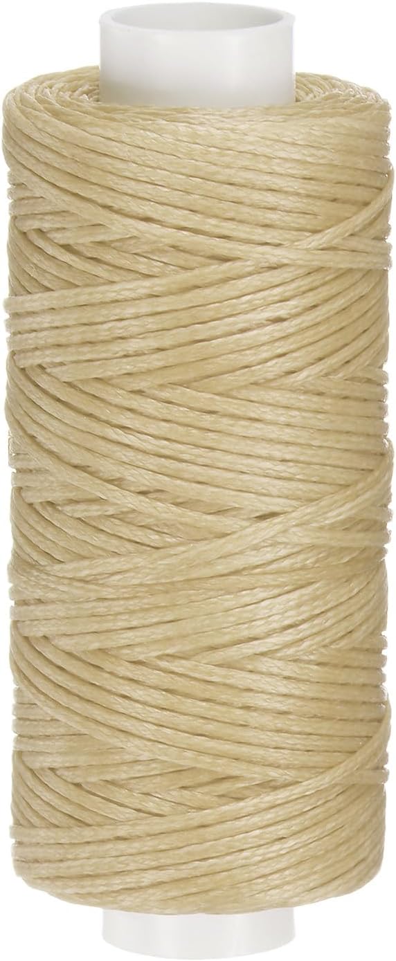 uxcell Leather Sewing Waxed Thread, 55 Yards / 50m 0.8mm 150D Flat Polyester All-Purpose Threads for Leather Crafts, Bookbinding, Beige