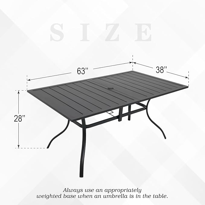 Vrivla Outdoor Dining Table, Rectangular Patio Table with Slatted Top with Black Metal Frame for 6 Person