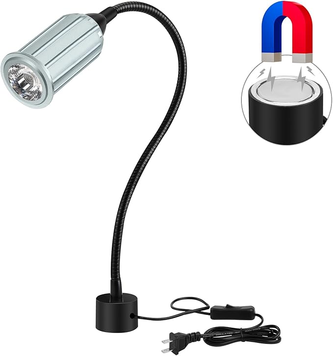 15W Magnetic Work Light, LED Machine Light with Flexible Gooseneck and Magnetic Base, Shop Tool Lamp for Lathe, Work Bench, Sewing Machine, Grill, Industrial Lighting